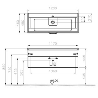 VitrA S50 Lavabo Dolabı 120 cm Tek Çekmeceli Parlak Beyaz 56072