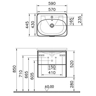 VitrA Nest Trendy Lavabo Dolabı 60 cm 2 Çekmeceli Hareli Doğal Ahşap 56144