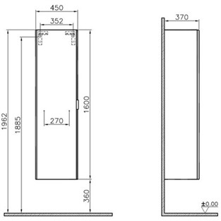 VitrA Nest Boy Dolabı 45 cm Tek Kapaklı Parlak Antrasit Sol 56186