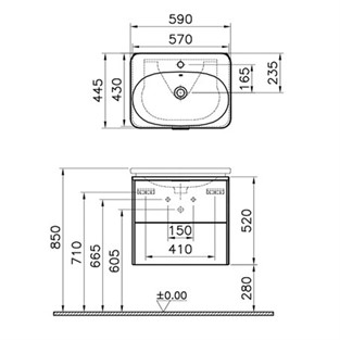 VitrA Nest Trendy Lavabo Dolabı 60 cm 2 Çekmeceli Parlak Beyaz 56440