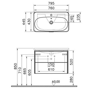VitrA Nest Trendy Lavabo Dolabı 80 cm 2 Çekmeceli Parlak Beyaz 56441