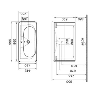 VitrA Nest Trendy Lavabo Dolabı 100 cm 2 Çekmeceli Parlak Beyaz 56442