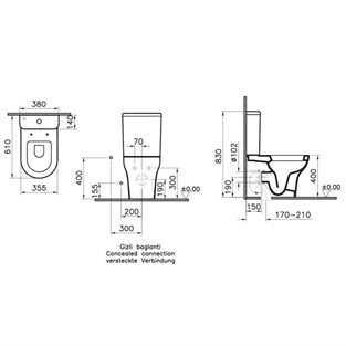 Vitra Zentrum Klozet Taharet Borusu Sıvaaltı Giriş Uygulamalı  60cm Beyaz 5780L003-0610