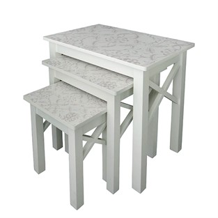 Vitale Desenli Üçlü Sehpa Beyaz AK.AG0027