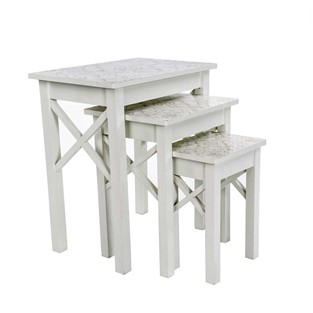 Vitale Desenli Üçlü Sehpa Beyaz AK.AG0027