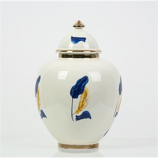 Vitale Mavi Gold Yaprak Desenli Şah Küp 38 cm AK.NRH0057