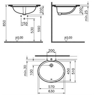 VitrA S20 Tezgahaltı Lavabo 57 cm 6031B003-0012