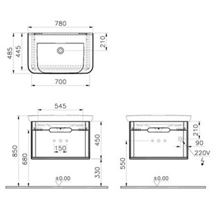 VitrA Sento Lavabo Dolabı 80 cm Tek Çekmeceli Mat Beyaz 60813
