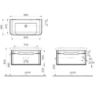 VitrA Sento Lavabo Dolabı 100 cm Tek Çekmeceli Mat Beyaz 60814