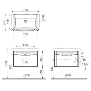 VitrA Sento Lavabo Dolabı 80 cm Tek Çekmeceli Mat Antrasit 60819
