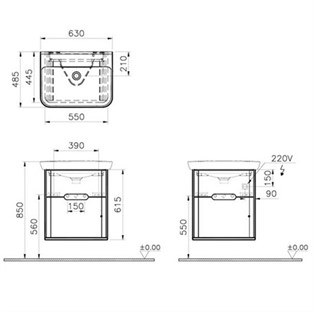 VitrA Sento Lavabo Dolabı 65 cm Çift Çekmeceli Mat Beyaz 60822