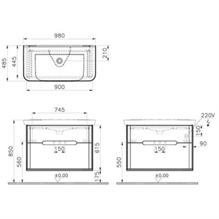 VitrA Sento Lavabo Dolabı 100 cm Çift Çekmeceli Mat Beyaz 60826