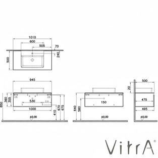 VitrA Nuo Lavabo Dolabı Parlak Beyaz 100 cm Çekmeceli (Çanak Lavabolu) 80439