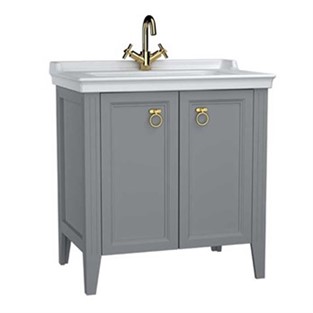 VitrA Valarte Lavabo Dolabı 80 cm Kapaklı Etajerli Lavabolu Tek Armatür Delikli Mat Beyaz 62153