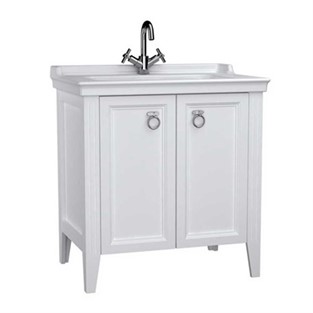 VitrA Valarte Lavabo Dolabı 80 cm Kapaklı Etajerli Lavabolu Tek Armatür Delikli Mat Beyaz 62153