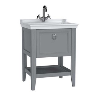 VitrA Valarte Lavabo Dolabı 65 cm Çekmeceli Etajerli Lavabolu Tek Armatür Delikli Mat Gri 62178