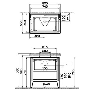 VitrA Valarte Lavabo Dolabı 80 cm Çekmeceli Etajerli Lavabolu Tek Armatür Delikli Mat Beyaz 62180