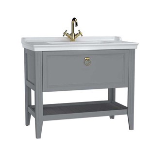 VitrA Valarte Lavabo Dolabı 100 cm Çekmeceli Etajerli Lavabolu Tek Armatür Delikli Mat Gri 62184