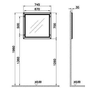 VitrA Valarte Aydınlatmalı Düz Ayna 80 cm Mat Gri 62217