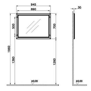 VitrA Valarte Aydınlatmalı Düz Ayna 100 cm Mat Gri 62220