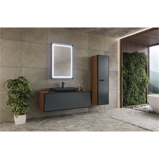 ORKA Craft Banyo Dolabı Takımı Ceviz Antrasit 100 cm ORKA5000145