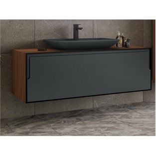 ORKA Craft Banyo Dolabı Takımı Ceviz Antrasit 100 cm ORKA5000145