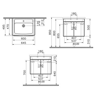 VitrA Quadrum Banyo Dolabı Seti 65 cm Parlak Beyaz 65519