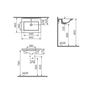 VitrA S20 Square Etajerli Lavabo 60x47 cm Beyaz 7676B003-0001