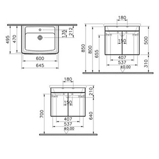 VitrA Quadrum Banyo Dolabı Seti 65 cm Siyah Meşe 65668