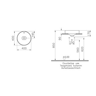 VitrA Metropole Yuvarlak Çanak Lavabo 40cm Mat Beyaz 7532B001-0673