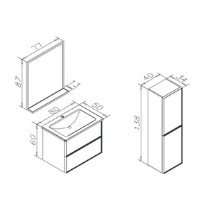 ORKA Lucca Banyo Dolabı Takımı Legnano Siyah Cam 80 cm ORKA5000364
