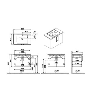 VitrA Root Flat Kapaklı Lavabo Dolabı 80 cm Mat Fırtına Gri 68149