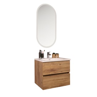 Kobos Simple 60 cm Çekmeceli Banyo Dolabı Seti Light Walnut