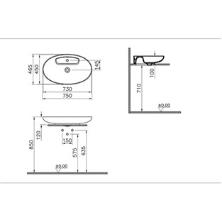 VitrA Memoria Çanak Lavabo Oval 75x47 cm Beyaz 5881B403-0563