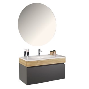 Kobos Harmony 100 cm Banyo Dolabı Seti Füme + Meguro