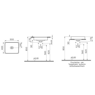 VitrA Metropole Çanak Lavabo Dikdörtgen 50x40 cm Mat Siyah 7534B083-1398