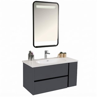 Kobos Linear 100 cm Banyo Dolabı Seti Füme