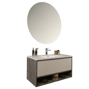 Kobos Elegant 100 cm Banyo Dolabı Seti Grey Oak + Vanilya