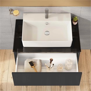 VitrA Nuo Lavabo Dolabı Parlak Antrasit 80cm (Çanak Lavabolu) 67693