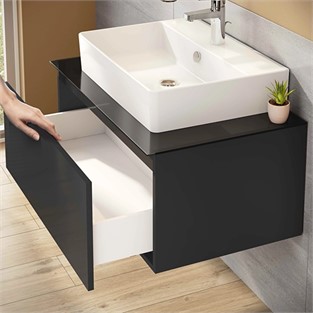 VitrA Nuo Lavabo Dolabı Parlak Antrasit 80cm (Çanak Lavabolu) 67693