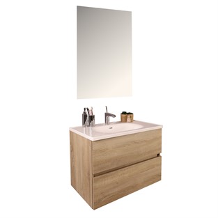 Kobos Simple 80 cm Çekmeceli Banyo Dolabı Seti Light Walnut