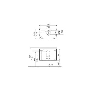 VitrA Nest Trendy Lavabo Dolabı 80 cm 2 Çekmeceli Hareli Doğal Ahşap 56147
