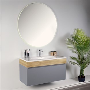 Kobos Harmony 100 cm Banyo Dolabı Seti Light Grey + Meguro