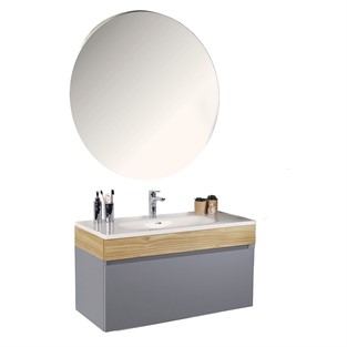 Kobos Harmony 100 cm Banyo Dolabı Seti Light Grey + Meguro