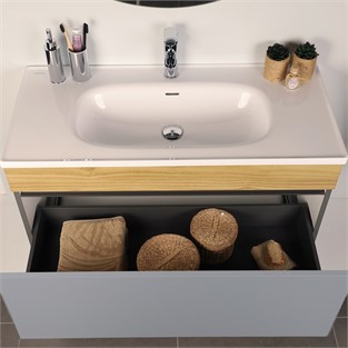 Kobos Harmony 100 cm Banyo Dolabı Seti Light Grey + Meguro