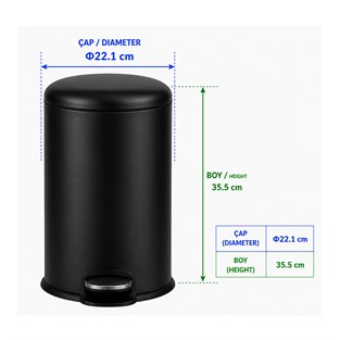 Kobos Muso Pedallı Çöp Kovası 8L Mat Siyah KBPCJH-8853MB
