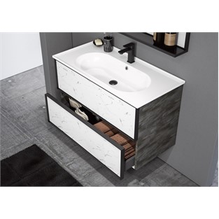 ORKA Lucca Banyo Dolabı Takımı Irony Beyaz Mermer Cam 100 cm ORKA5000367