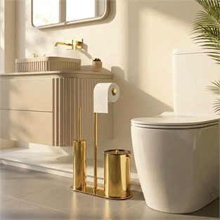 Kobos Nova Çöp Kovalı Yuvarlak Hareketli WC Set Parlak Altın KBW-907GL