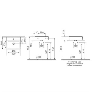 VitrA Nuo Çanak Lavabo Dikdörtgen 50x44 cm Beyaz 7431B003-0631