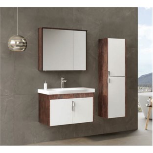 ORKA Luna Banyo Dolabı Takımı Kahve Taş 80 cm ORKA5000378